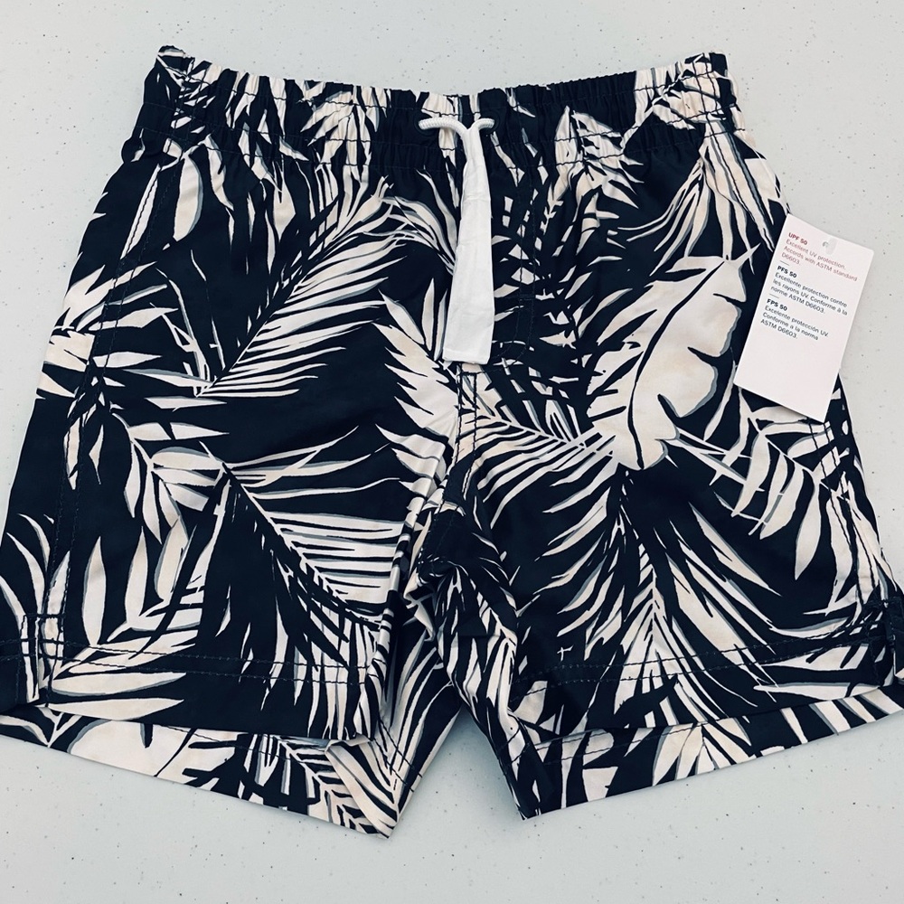 Kids Black and White Leaf Print Shorts